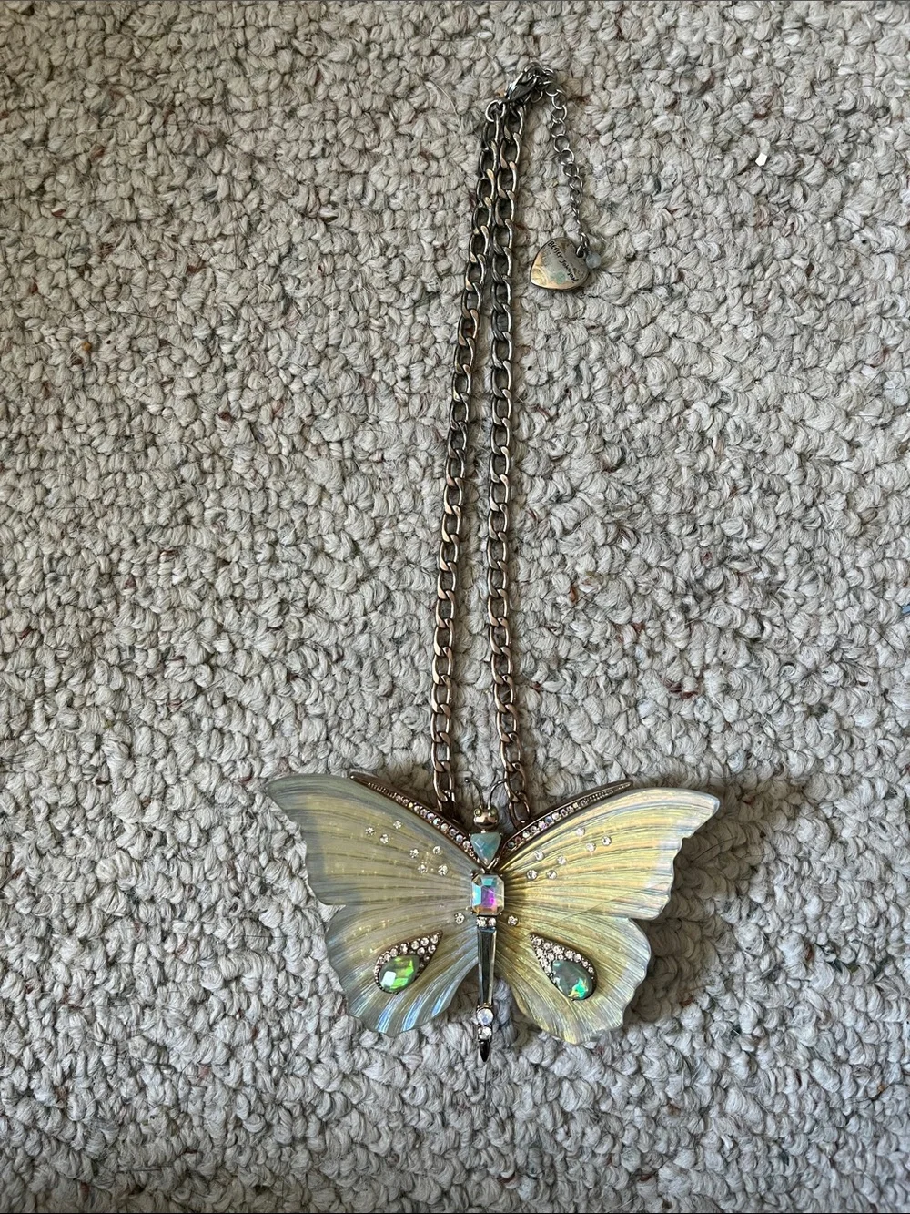 Betsey Johnson Iridescent Yellow Butterfly Pendant Necklace - Picture 1 of 4